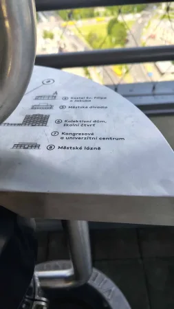 Informační panel s orientační mapou výhledů na vyhlídce mrakodrapu
