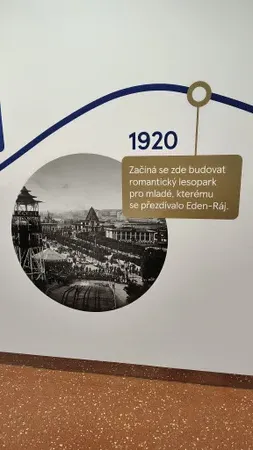 Historický panel o vzniku romantického parku Eden-Ráj v roce 1920