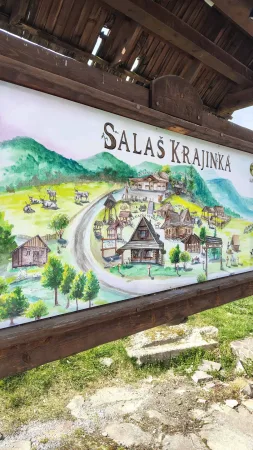 Geländeplan der Salaš Krajinka auf einer Holztafel