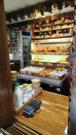 Verkaufstheke mit Käse und Milchprodukten in der Salaš Krajinka
